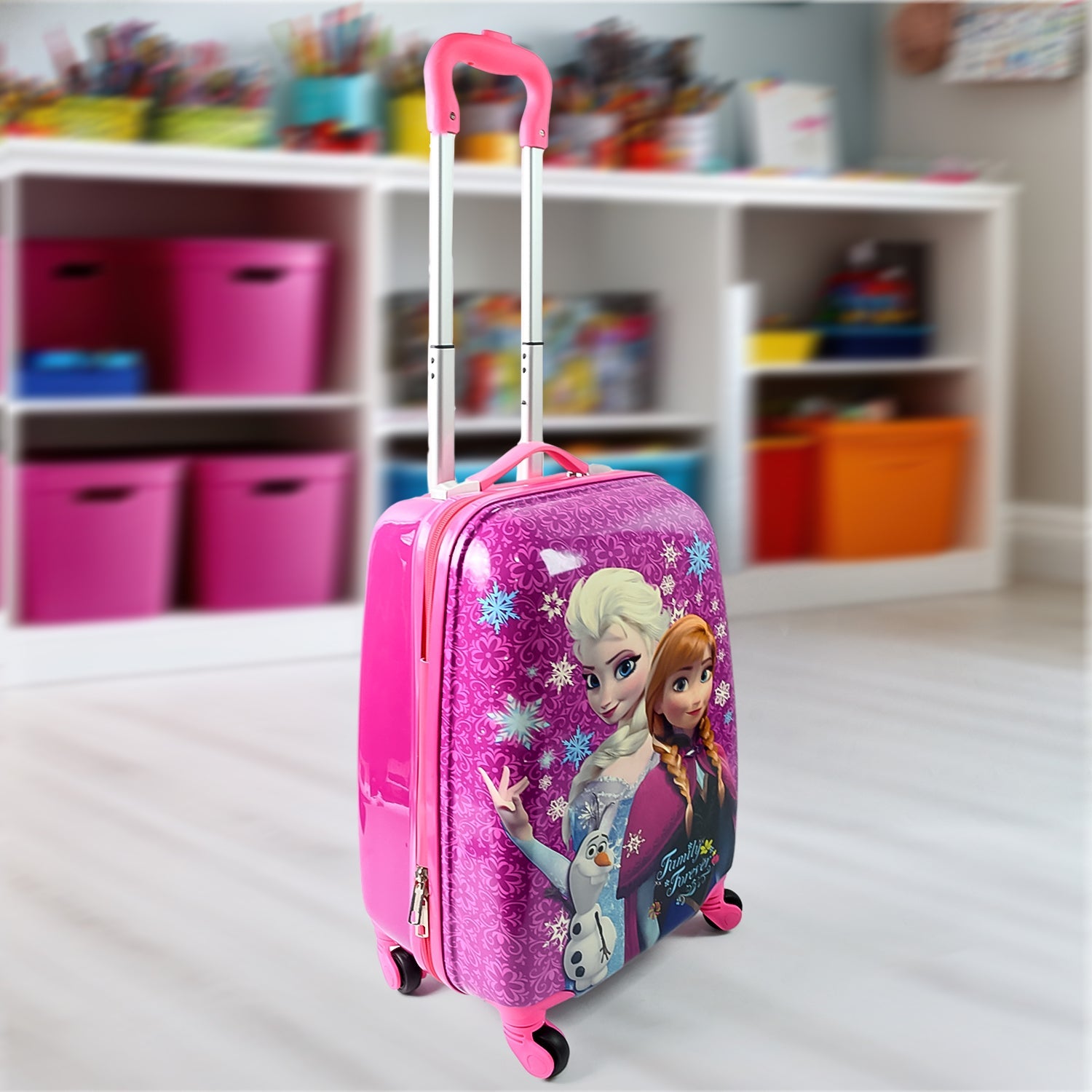 Kids Travel Suitcase With 4 Wheels (2 Pcs Set  1 Big  1 Small Shoulder Bag  Mix Design  Color) Wukusy