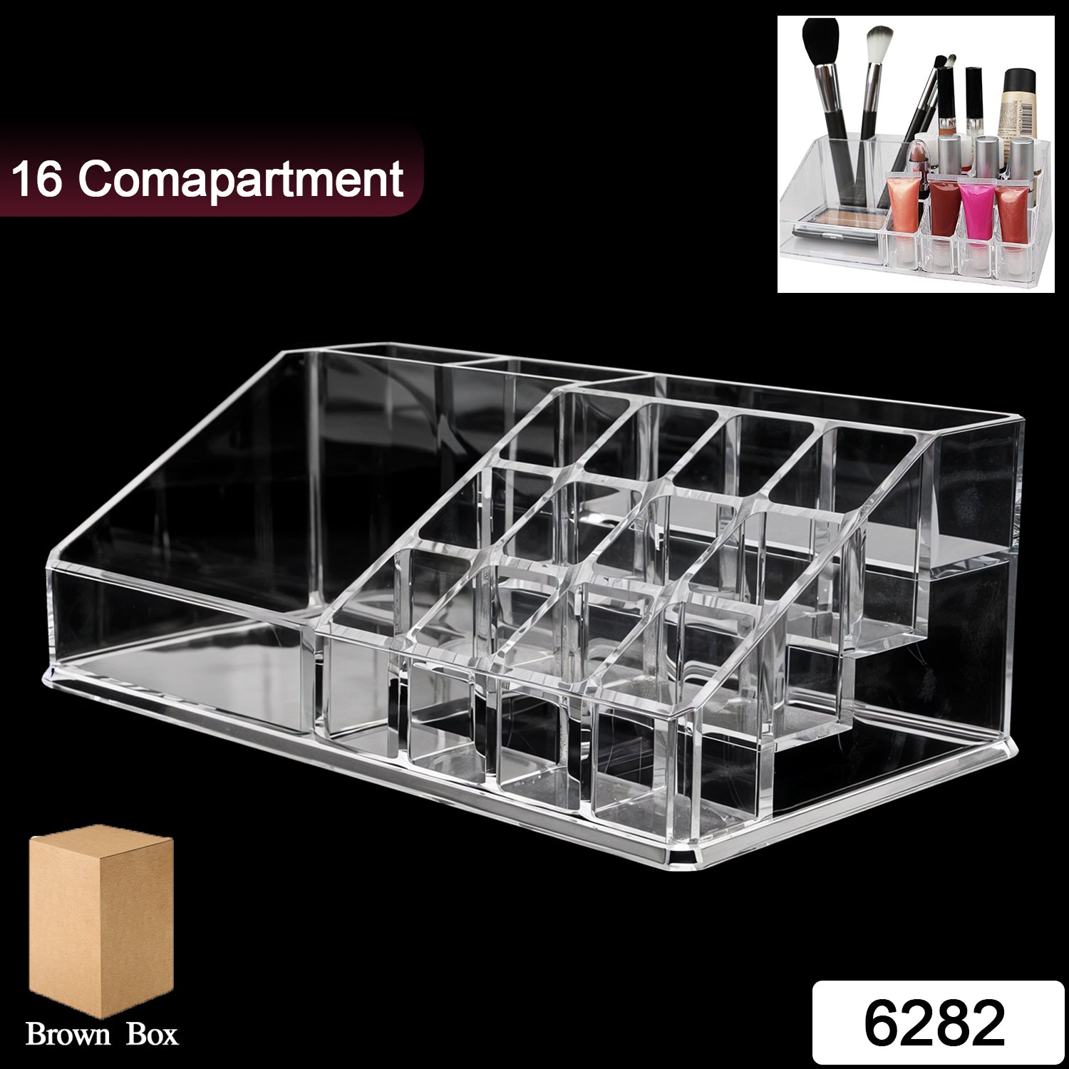 6282 16 Compartment Cosmetic Makeup Jewellery Lipstick Storage Organiser Box Cosmetic Storage Box Make-up Lipstick Organizer  Lipstick Holder Case  Transparent Wukusy