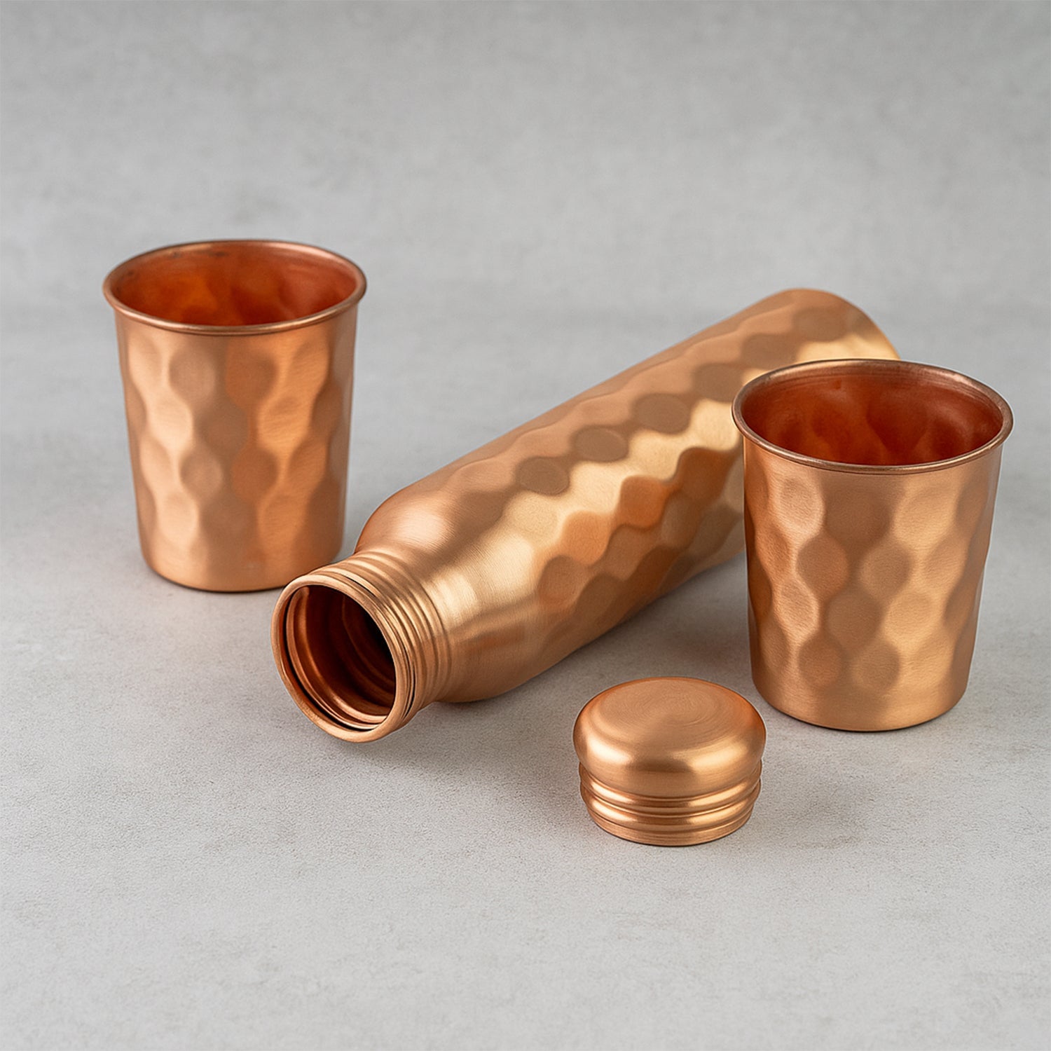 Diamond Cut Copper Water Bottle 2 Glasses With Gift Box (3 Pcs Set) Wukusy