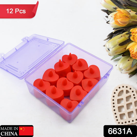 6631a Flameless Candles Led Heart Shape Tea Light Candles Multi Color Electrical Diya Candles Battery Operated Fake Candles For Gifthome Decoration Diwali Navratri Lighting (Pack Of 12)