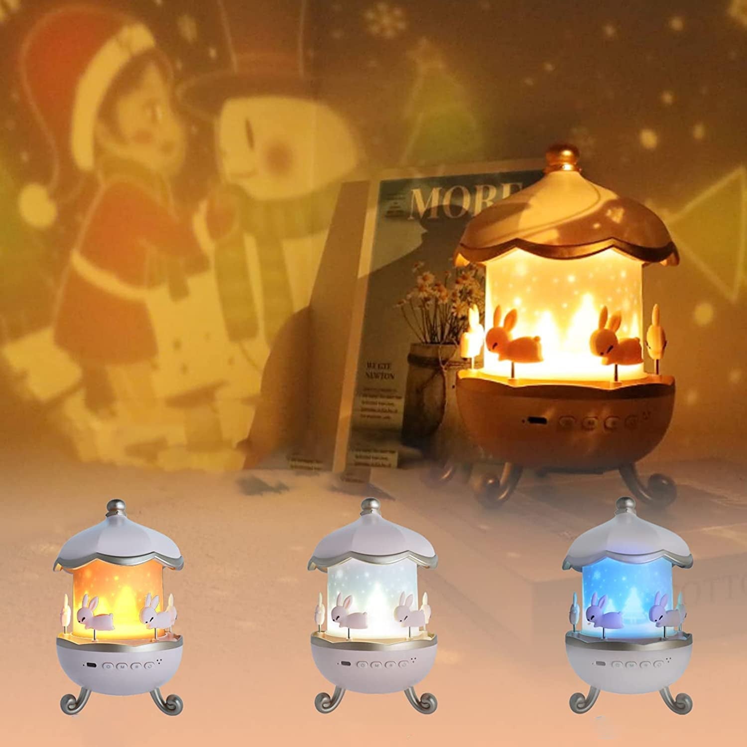 Bunnys Carousel Rotating Led Night Light Wukusy