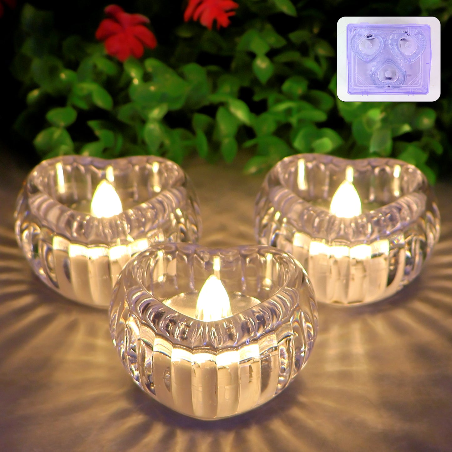 Set Of 3 Heart-shaped Led Flameless Decorative Candles