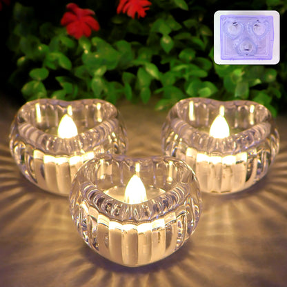Set Of 3 Heart-shaped Led Flameless Decorative Candles