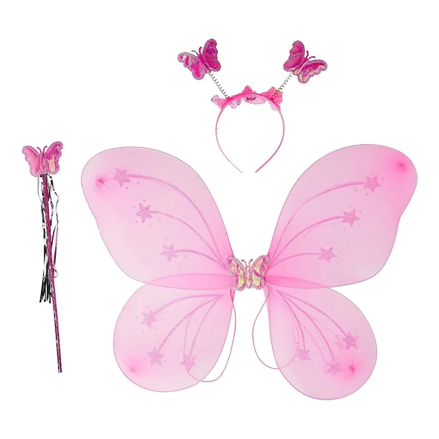 Baby Girls Fairy Nylon Butterfly Wings Costume Butterfly Fairy Angel Wing Wand And Hairband Multi- Color For Party (1pc) Wukusy