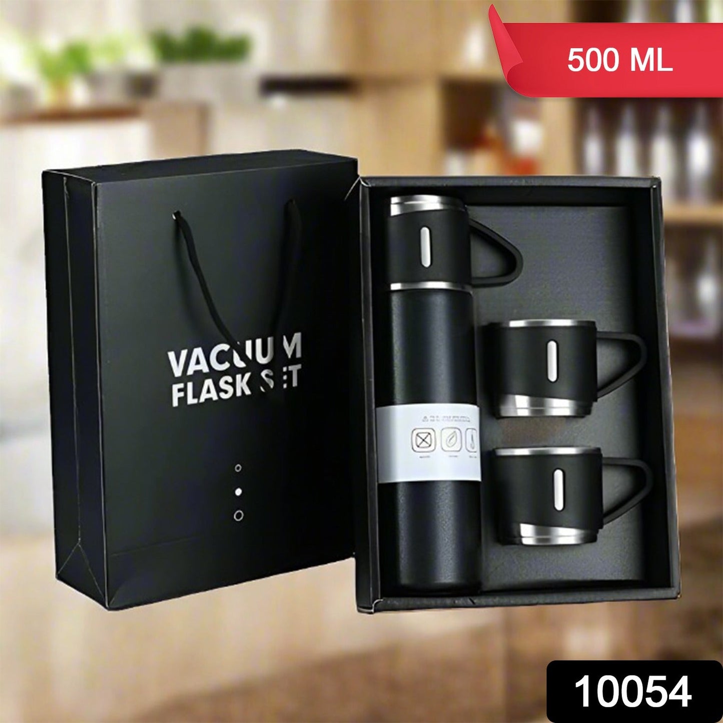 Stainless Steel Vacuum Flask Set With 3 Steel Cups Combo For Coffee Hot Drink And Cold Water Flask Ideal Gifting Travel Friendly Latest Flask Bottle. (500ml) Wukusy