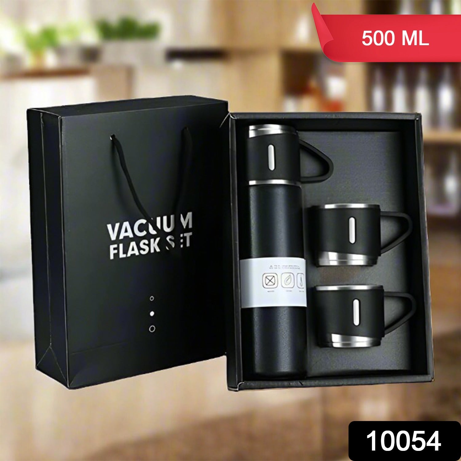 Stainless Steel Vacuum Flask Set With 3 Steel Cups Combo For Coffee Hot Drink And Cold Water Flask Ideal Gifting Travel Friendly Latest Flask Bottle. (500ml) Wukusy