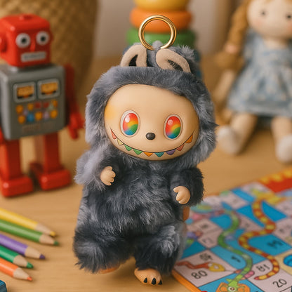 Black Plush Toy Cartoon Keychain With Hook Colorful Animal Black (1 Pc) Wukusy