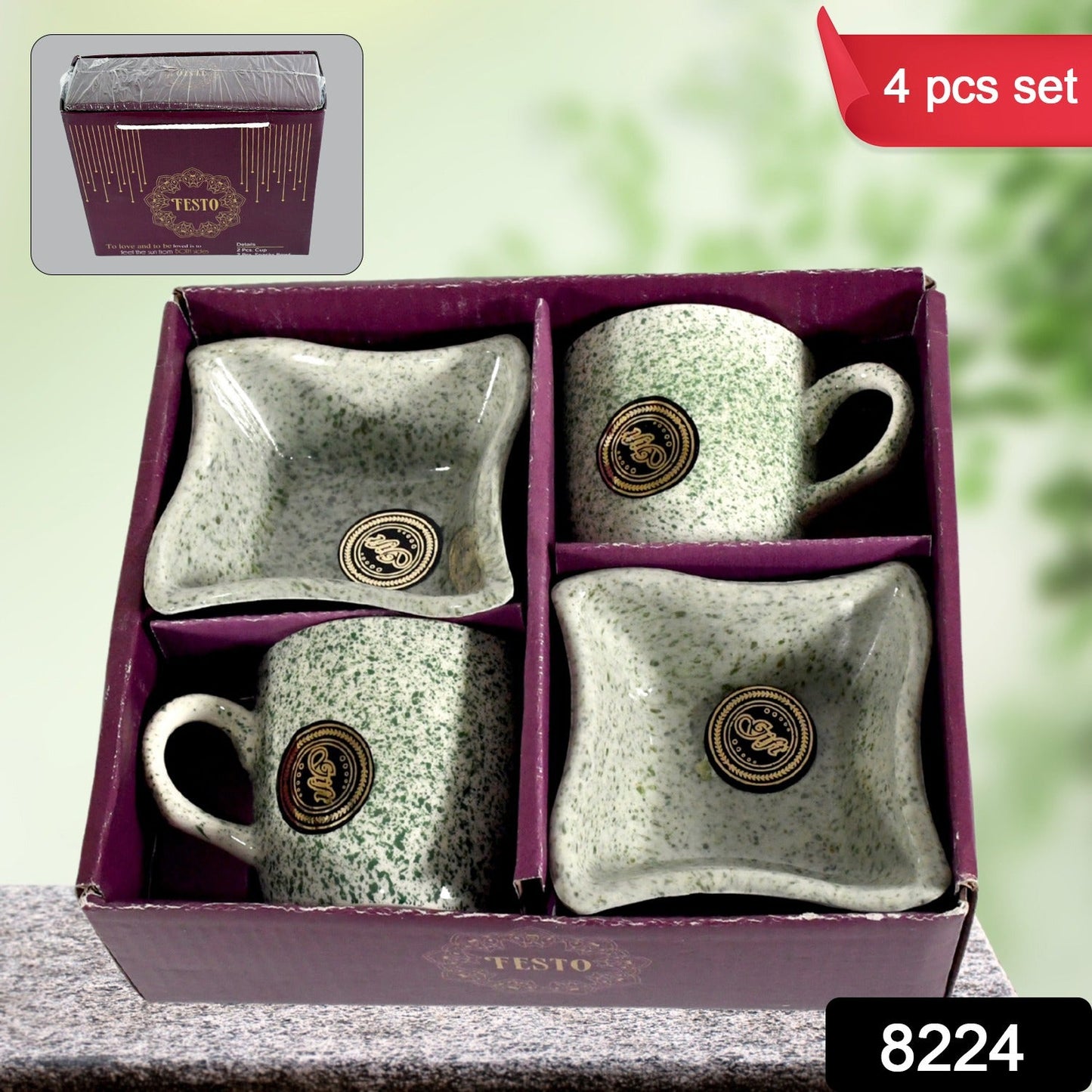 Festo Ceramic Tea  Cups  Mug Set Including Snacks  Serving Bowl Milk Cup Coffee Cup Tea Cup Breakfast Cup Drinking Mug Or Outdoor For Household Gift For Birthday Wedding Party (4 Pcs Set) Wukusy