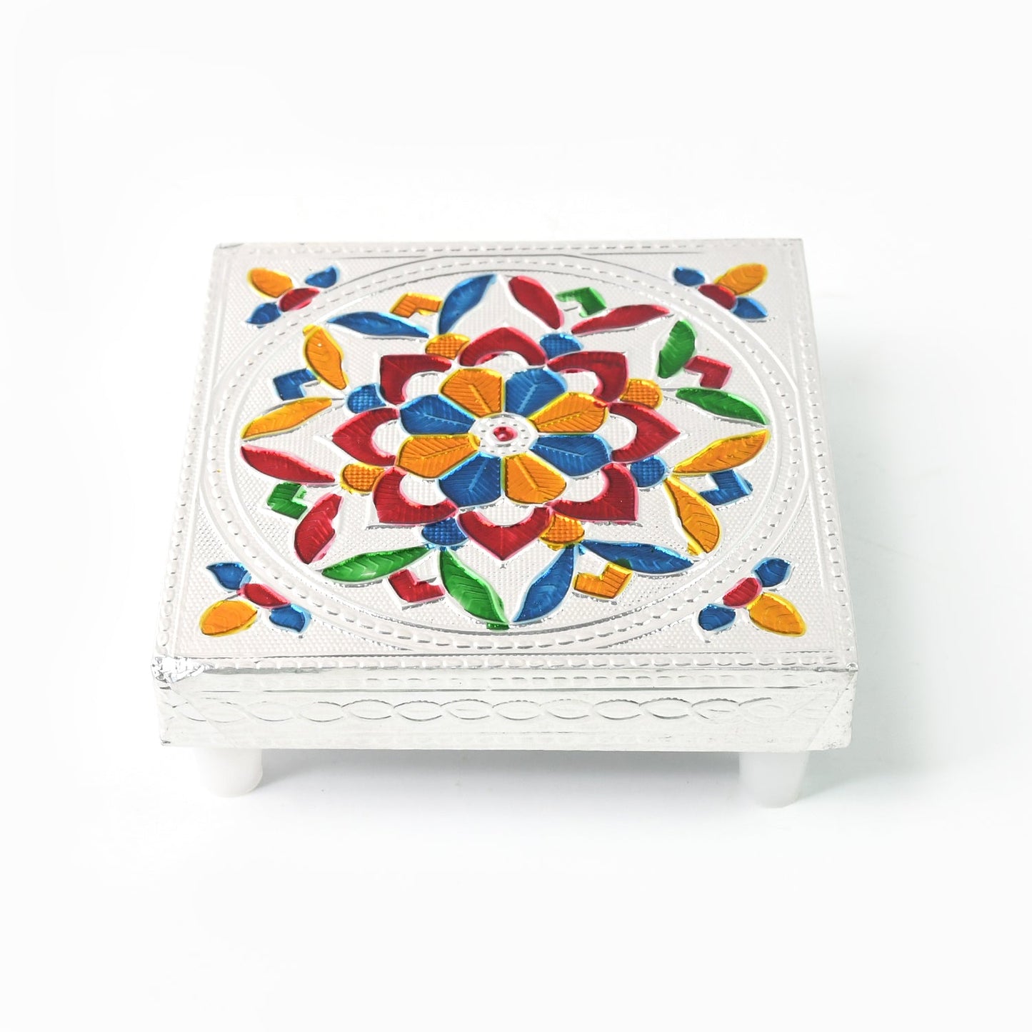 Handicraft Meenakari Wooden Chowki Puja Bajot For Home  Office Decor For Puja Multicolour (1 Pc Set) Wukusy