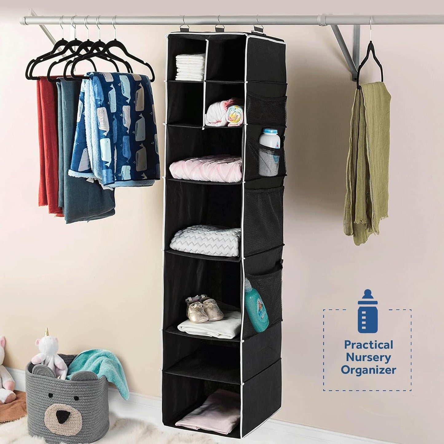 9 Shelf Hanging Closet Organizer With 5 Drawer Organizers Wukusy