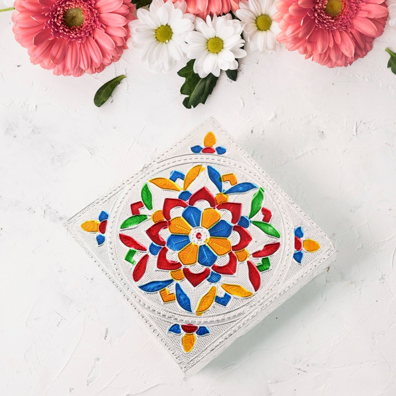 Handicraft Meenakari Wooden Chowki Puja Bajot For Home  Office Decor For Puja Multicolour (1 Pc Set) Wukusy