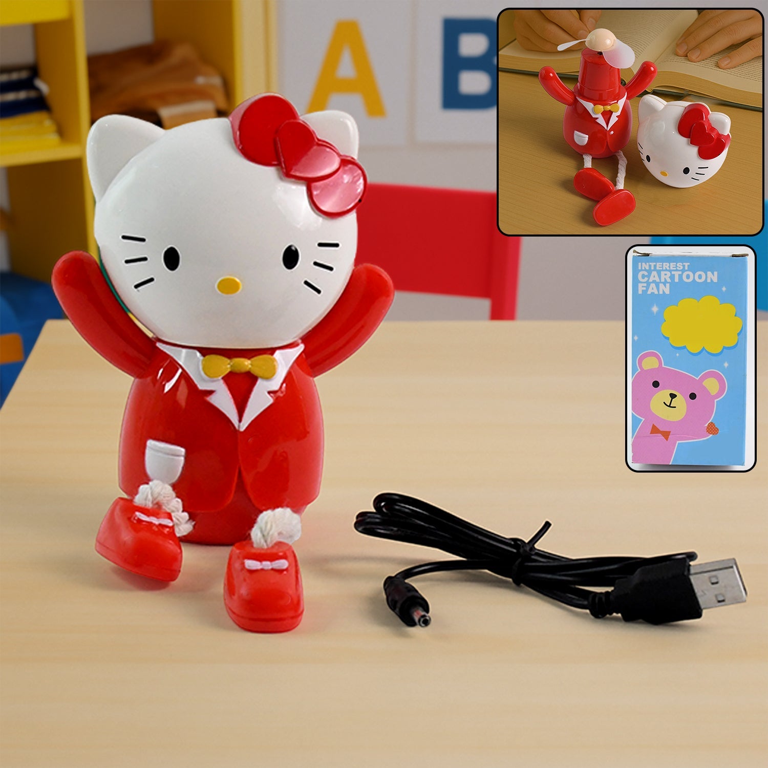 Usb Cartoon Character Mini Table Fan For Kids (1 Pc) Wukusy