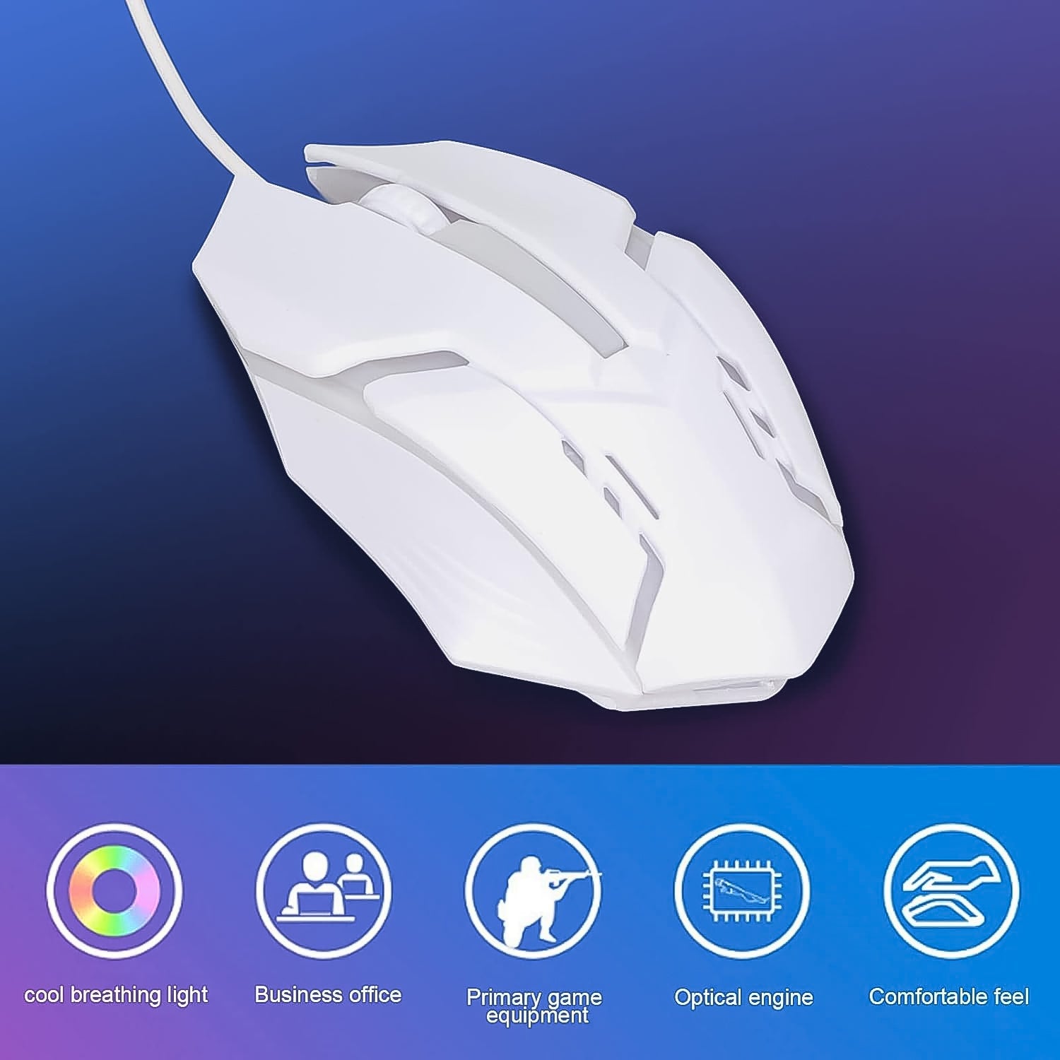 Usb Wired Mouse Gaming Mouse Colorful  Lighting Luminous  (1 Pc  Wihte) Wukusy