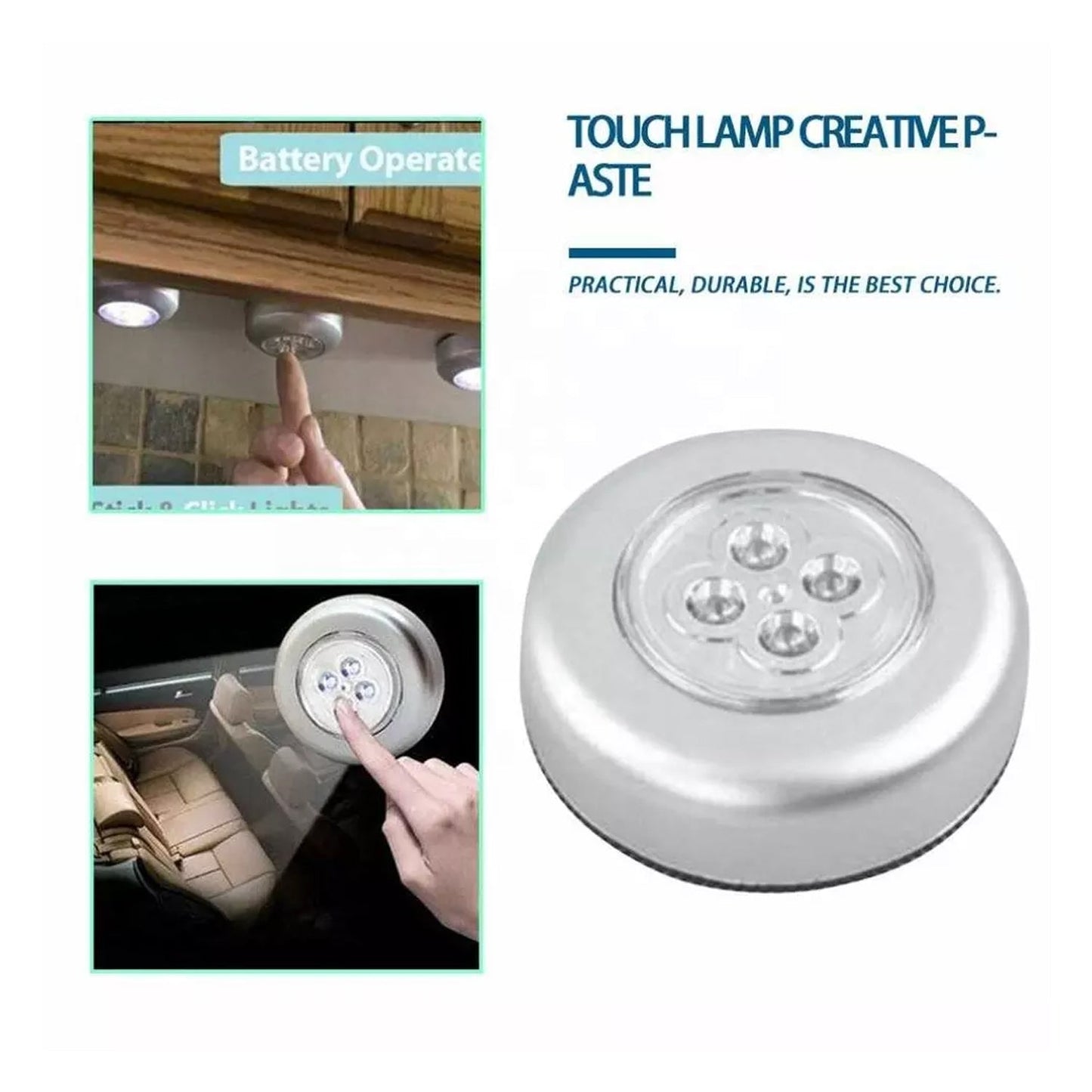 1716 4 Led Battery-powered Wireless Night Light Stick Tap Touch Lamp Stick-on Push Light For Closets Cabinets Counters Or Utility Rooms Cordless Touch Light Wukusy