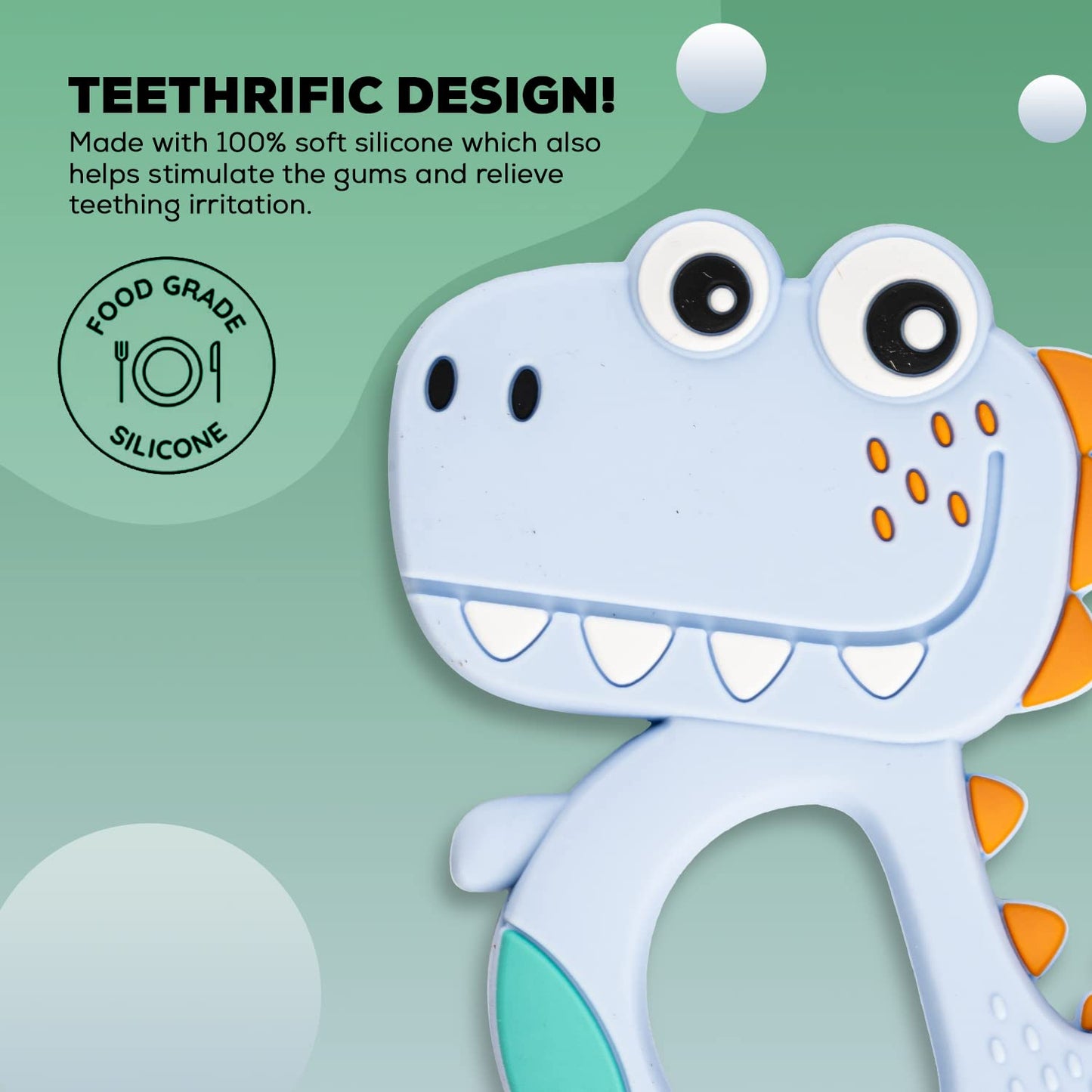 Silicone Dinosaur Teether For Baby (1 Pc  Mix Design  Color) Wukusy
