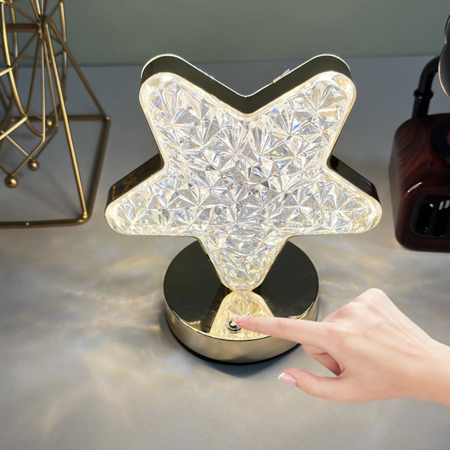 12571 Star Shape Crystal Diamond Lamp Cordless Luxury Lamp With Usb Rechargeable 3-way Dimmable  Touch Control Decorative Nightstand Lamp For Bedroom Living Room Party Restaurant Decor (1 Pc ) Wukusy