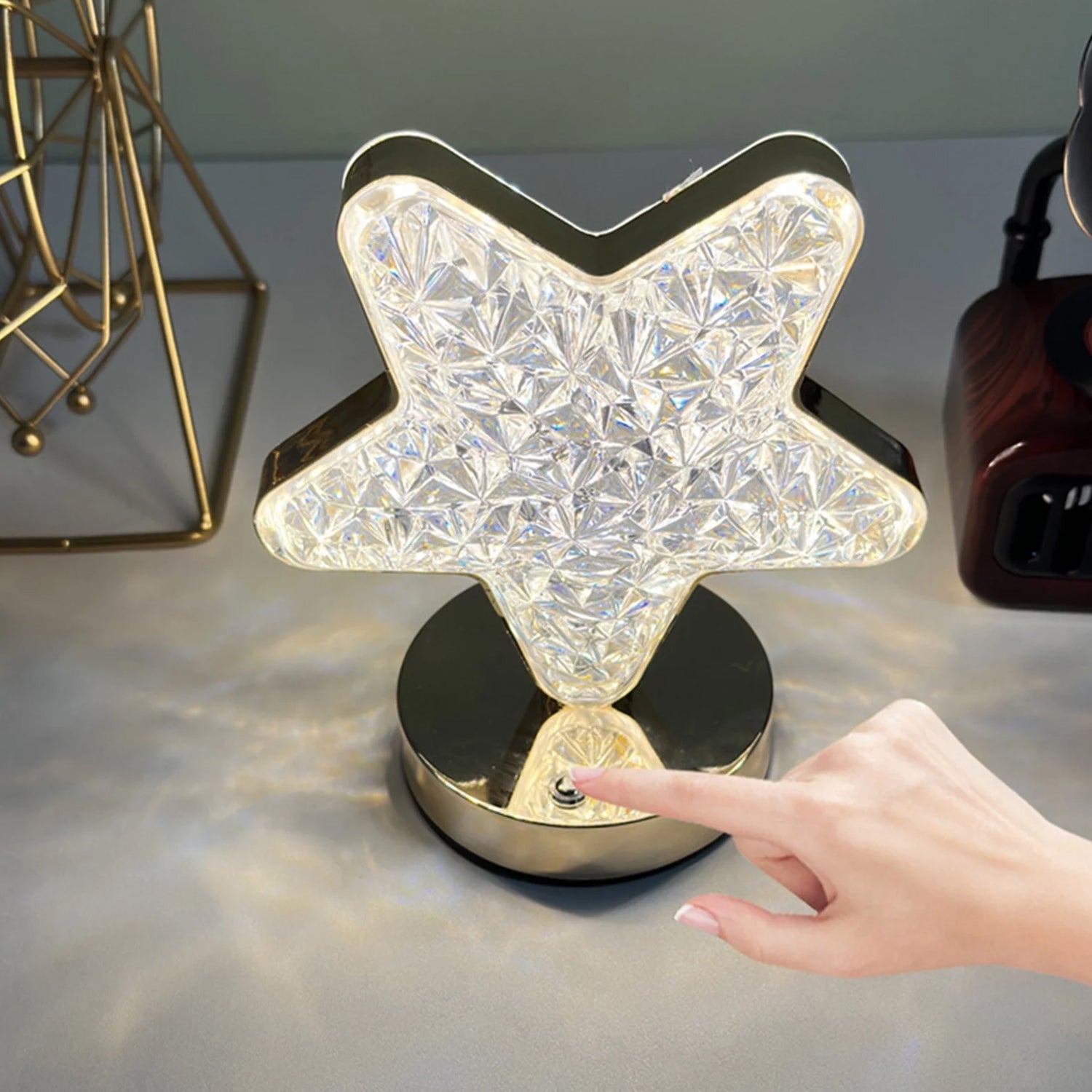 12571 Star Shape Crystal Diamond Lamp Cordless Luxury Lamp With Usb Rechargeable 3-way Dimmable  Touch Control Decorative Nightstand Lamp For Bedroom Living Room Party Restaurant Decor (1 Pc ) Wukusy