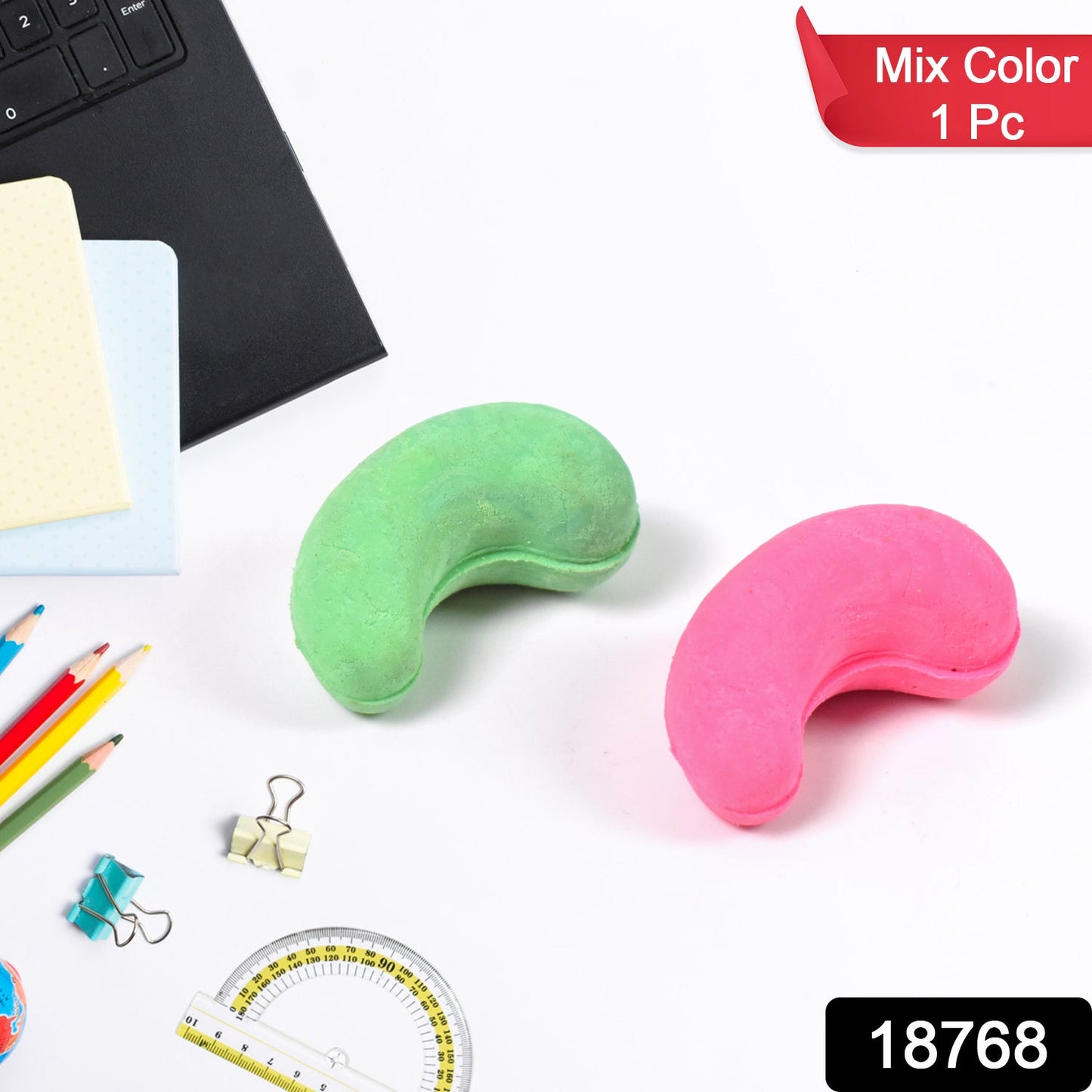 Cashew Nut Eraser Rubber Erasers (1 Pc  Mix Colour  Design) Wukusy