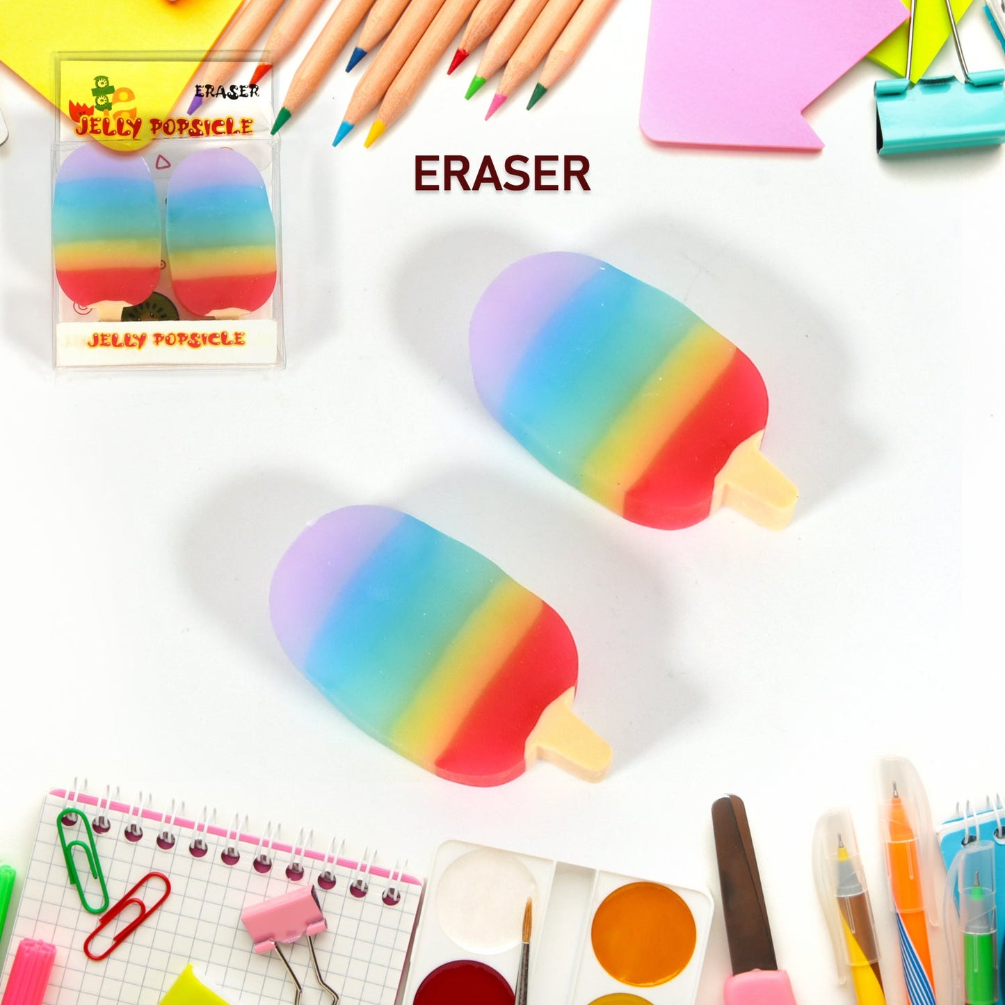 17523 Jelly Popsicle Shape Fancy  Stylish Erasers Mini Eraser Creative Cute Novelty Eraser For Children Eraser Set For Return Gift Birthday Party School Prize (2 Pc Set) Wukusy
