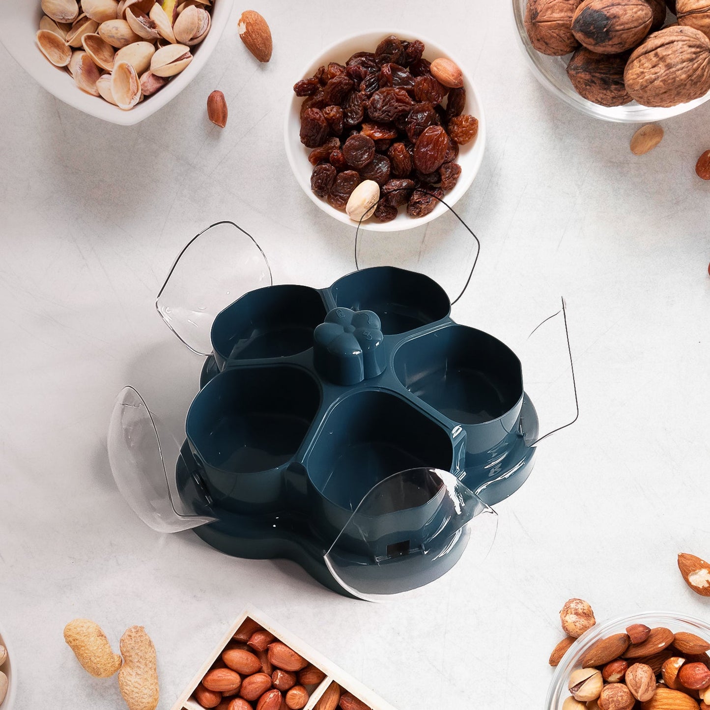 Lotus Shape Rotating Dry Fruit  Snack Organizer Box With Compartments (1 Pc) Wukusy