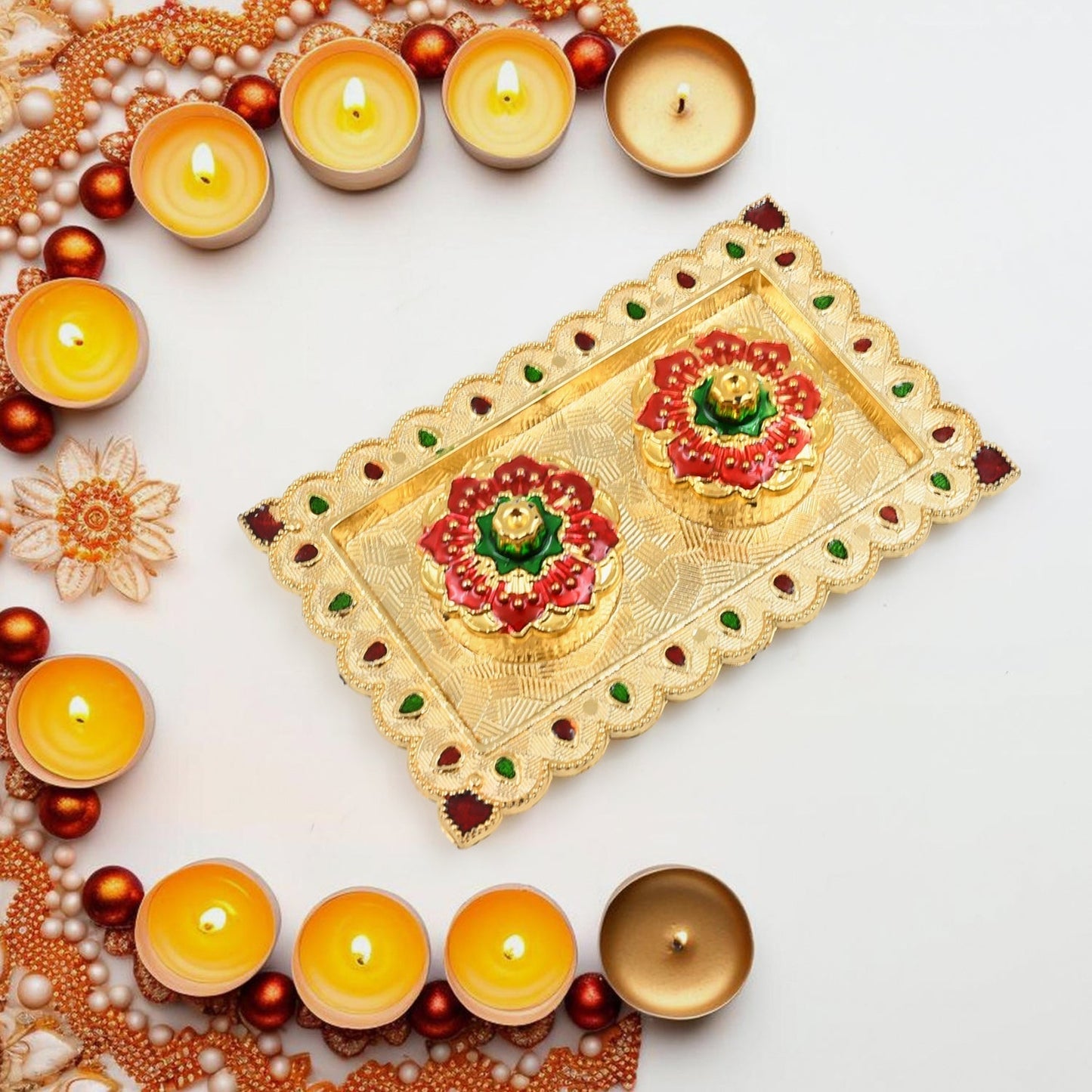 Tray Shape Special Puja Thali (1 Pc  Mix Design) Wukusy