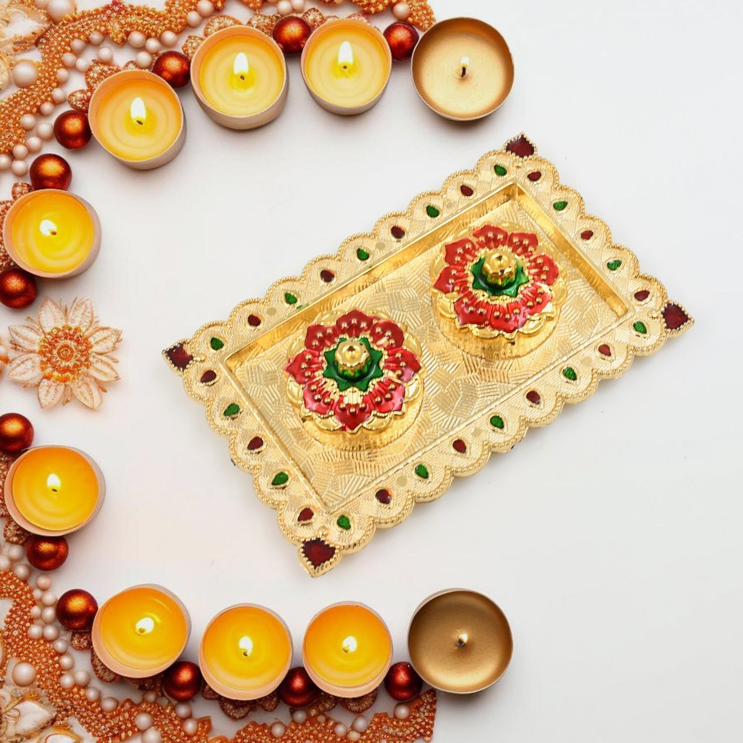 Tray Shape Special Puja Thali (1 Pc  Mix Design) Wukusy
