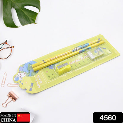 4560 Wooden Pencil Set Stationary Set 5 In 1 Items Educational Item For School Going Kids Stationary Set For Girls Boysstationary For Schoolgift Pack For Girls Kidsbirthday Gift Kids (5 Pc Set Wukusy