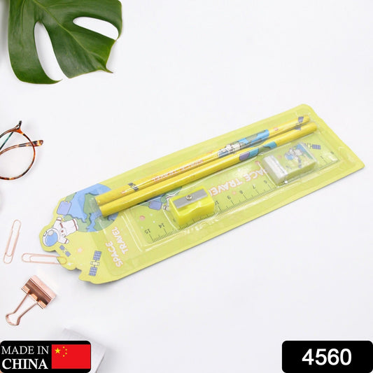 4560 Wooden Pencil Set Stationary Set 5 In 1 Items Educational Item For School Going Kids Stationary Set For Girls Boysstationary For Schoolgift Pack For Girls Kidsbirthday Gift Kids (5 Pc Set Wukusy