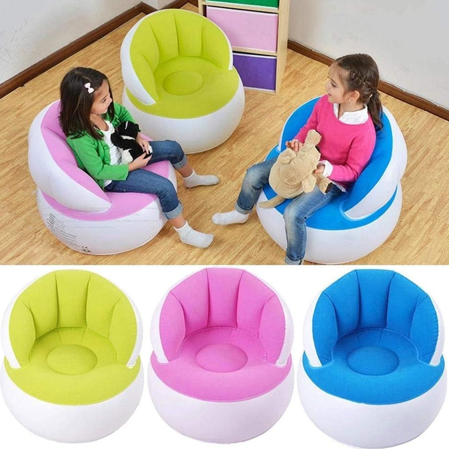 Kids Inflatable Sofa Chair With Backrest  Foot Air Pump With Hose (1 Set  85x74 Cm Approx) Wukusy