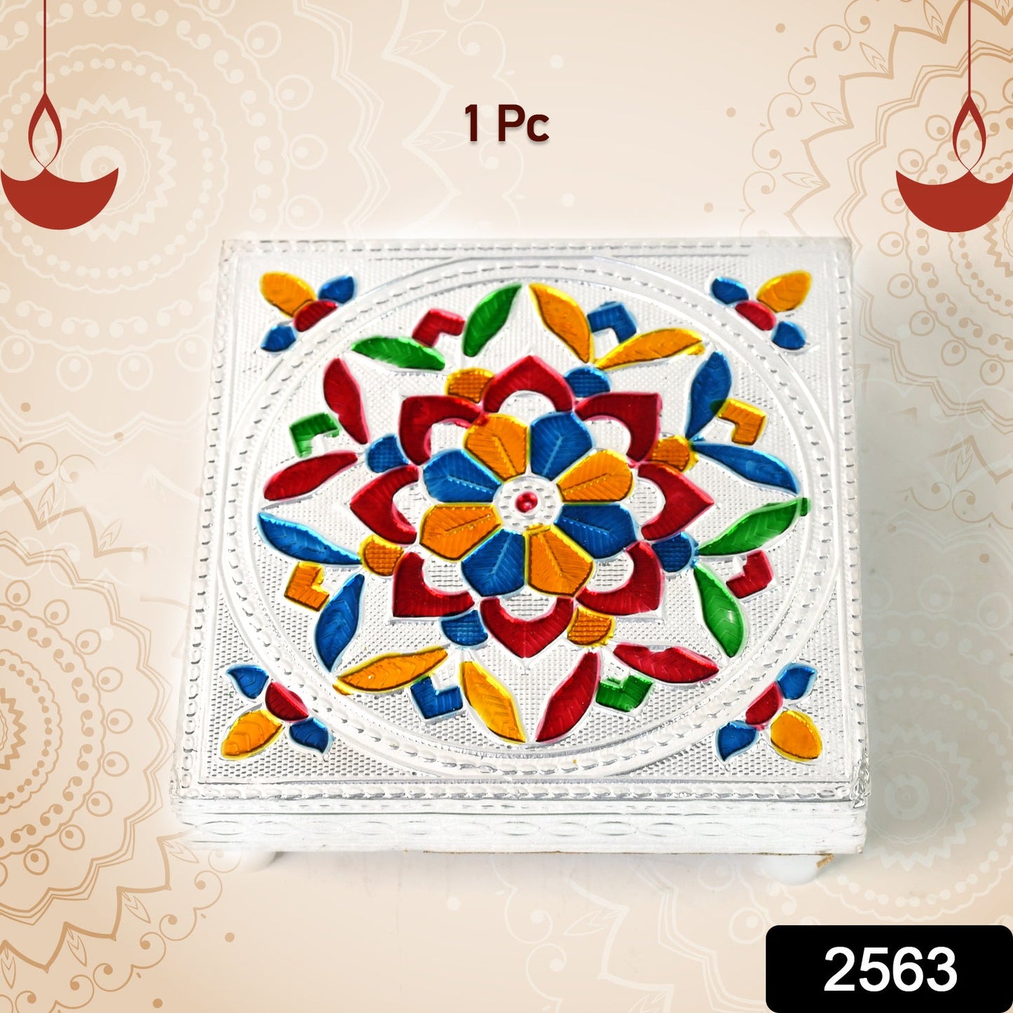 Handicraft Meenakari Wooden Chowki Puja Bajot For Home  Office Decor For Puja Multicolour (1 Pc Set) Wukusy