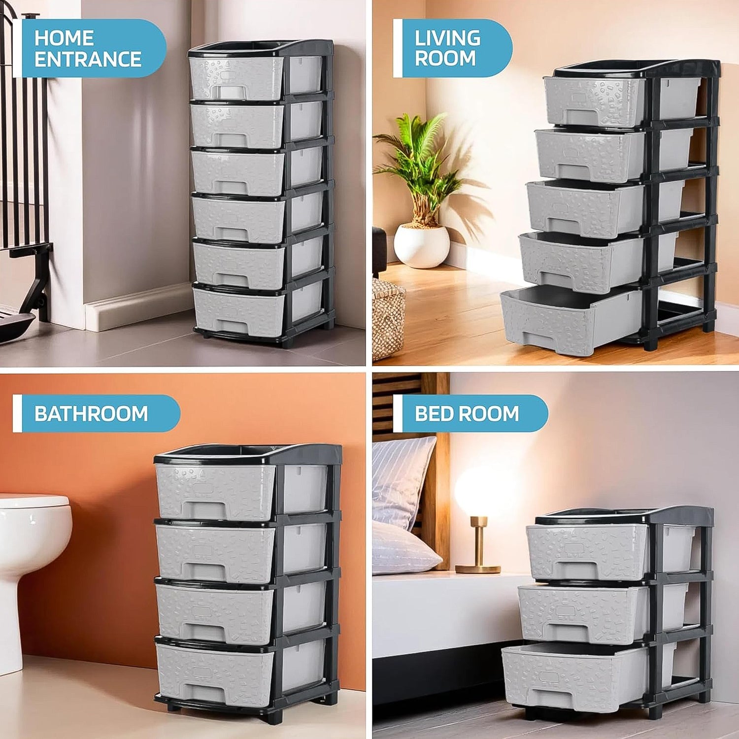 6-layer Heavy-duty Plastic Drawer Organizer Cabinet With Stone Texture Drawers Wukusy