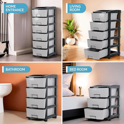 6-layer Heavy-duty Plastic Drawer Organizer Cabinet With Stone Texture Drawers Wukusy