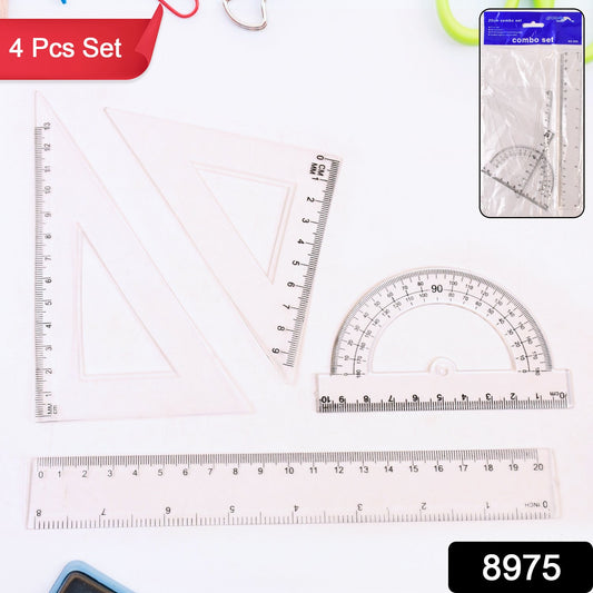 Plastic Geometry Set Triangle Ruler Protractor Straight Ruler (4 Pcs Set) Wukusy
