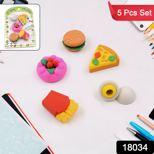 18034 3d Food Shape Fancy  Stylish Colorful Erasers Mini Eraser Creative Cute Novelty Eraser For Children Eraser Set For Return Gift Birthday Party School Prize(5 Pcs Set) Wukusy