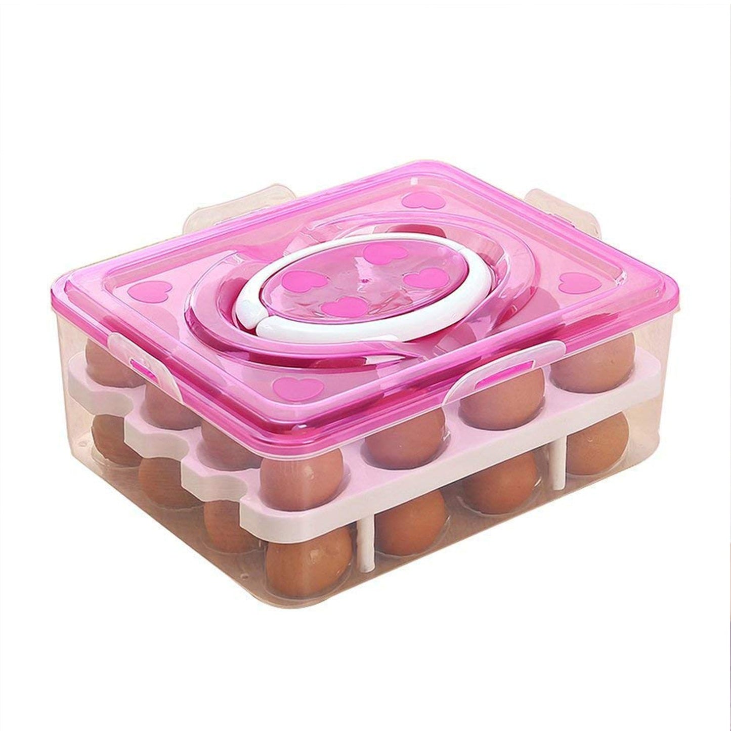 2layer 32 Grid Egg Tray With Lid Egg Carrier Holder For Refrigerator Camping Food Storage Container With Handle (1 Pc ) Wukusy