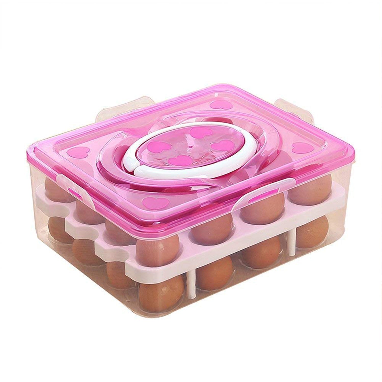 2layer 32 Grid Egg Tray With Lid Egg Carrier Holder For Refrigerator Camping Food Storage Container With Handle (1 Pc ) Wukusy