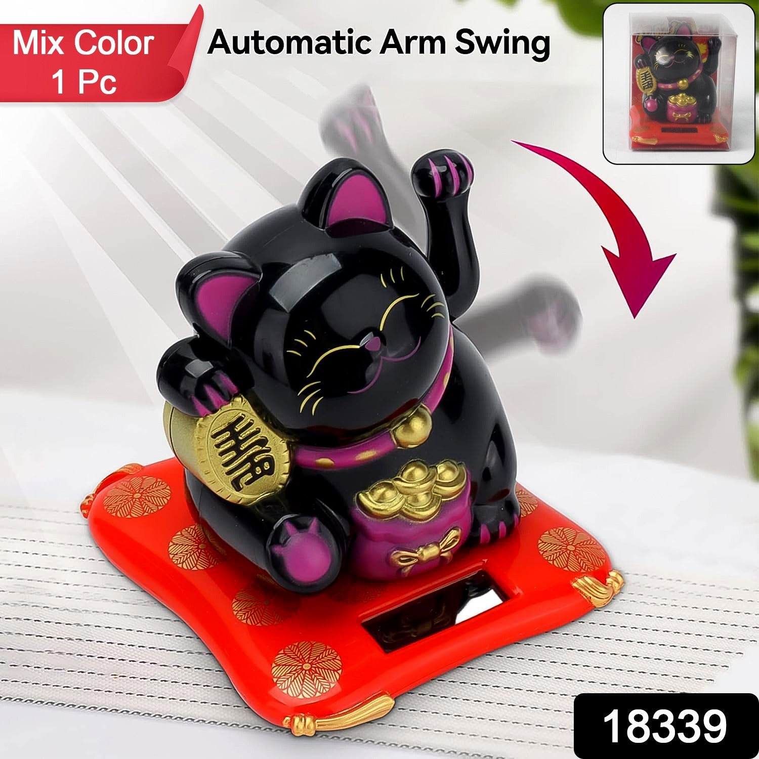 Solar Powered Happy Cat Beautiful With Arm Waves Wealth Cat (1 Pc  Mix Color) Wukusy