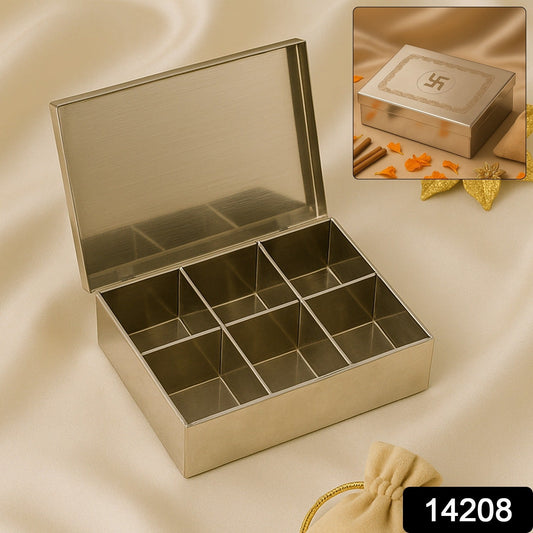 Multipurpose Premium Stainless Steel Jewelry Storage Organizer Box With 6 Compartments (1 Pc) Wukusy
