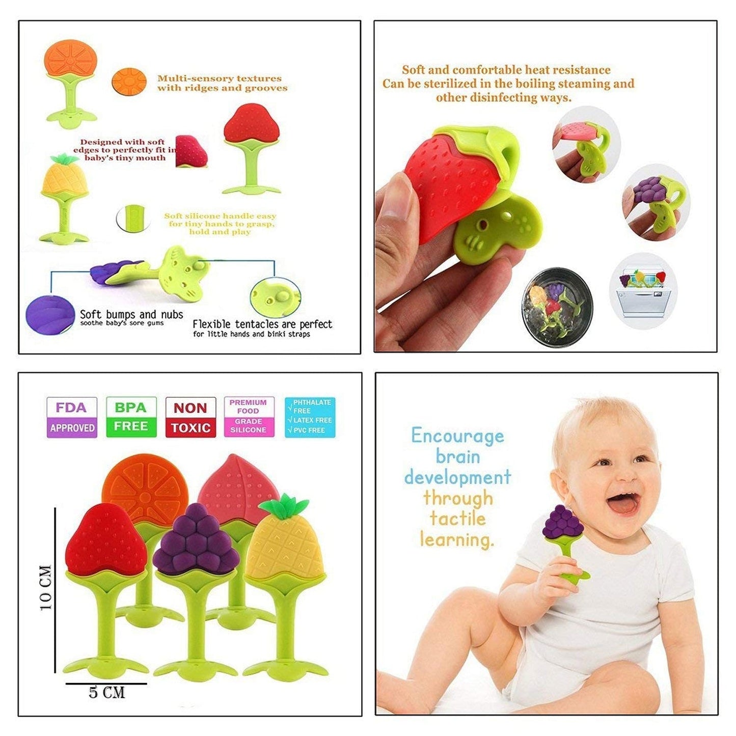 Silicone Fruit Shape Teether Toy Food Grade Silicon Teether Use For Baby  Toddlers  Infants  Children Wukusy