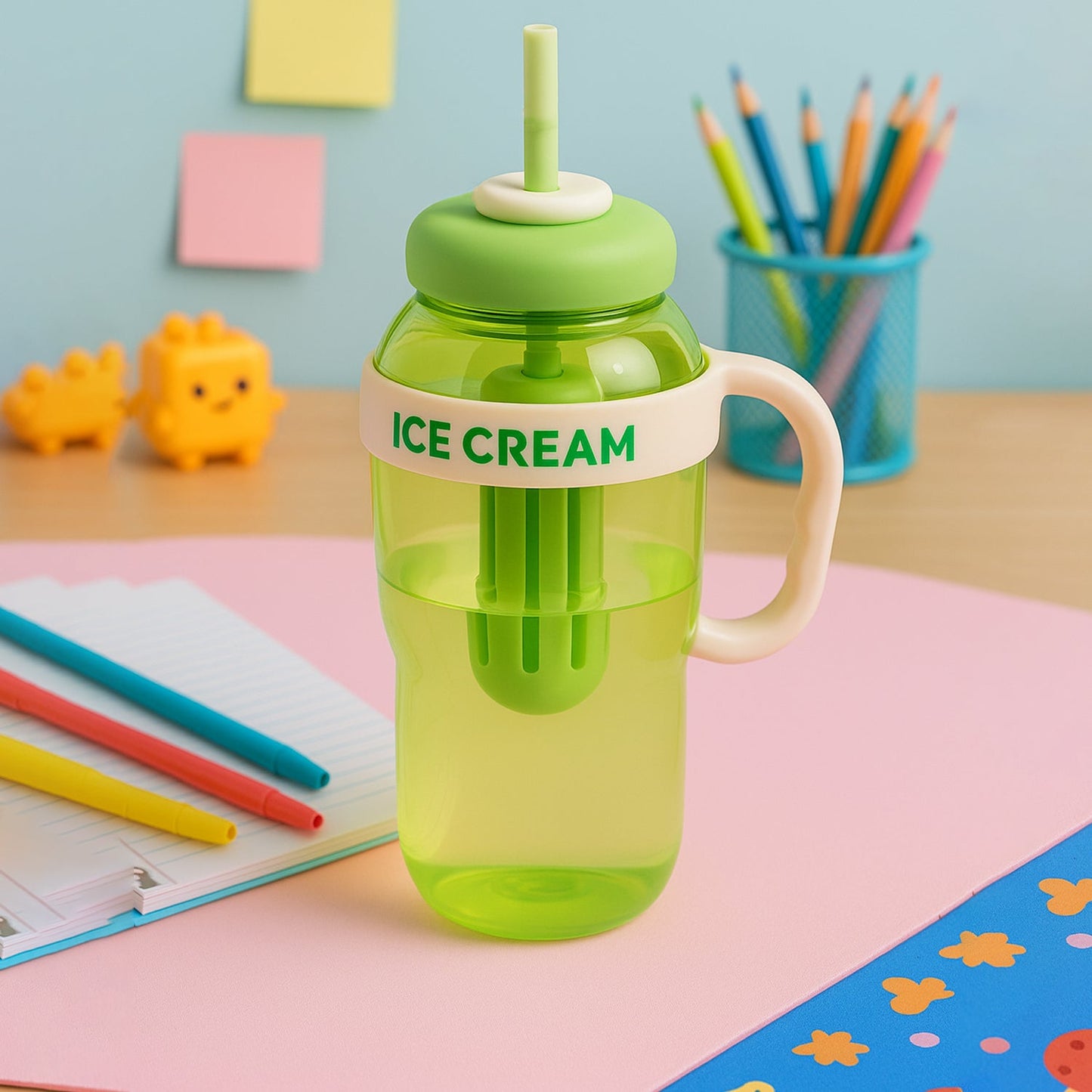 Approx 1300ml Large Capacity Cute Ice Cream Themed Water Bottle With Handle Straw  Fruit Infuser  Leakproof Sipper For Kids  Adults Wukusy