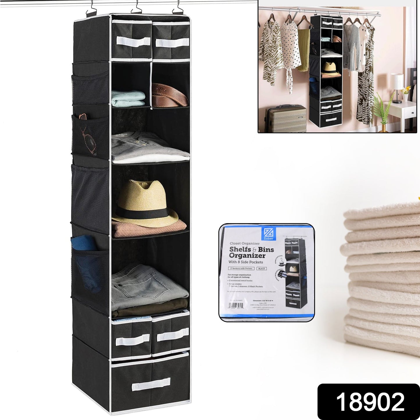 9 Shelf Hanging Closet Organizer With 5 Drawer Organizers Wukusy