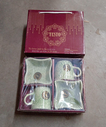 Festo Ceramic Tea  Cups  Mug Set Including Snacks  Serving Bowl Milk Cup Coffee Cup Tea Cup Breakfast Cup Drinking Mug Or Outdoor For Household Gift For Birthday Wedding Party (4 Pcs Set) Wukusy