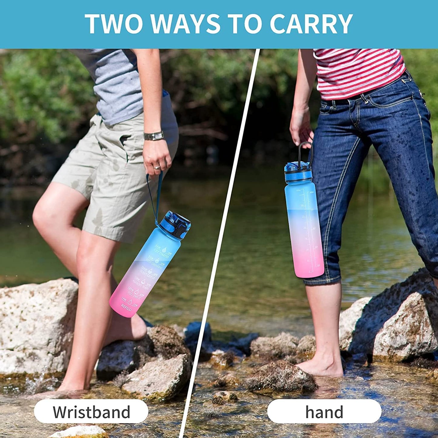 0325 Motivational Water Bottle With Straw  Time Marker Bpa-free Tritan Portable Gym Water Bottle Leakproof Reusable Special Design For Your Sports Activity Hiking Camping Wukusy