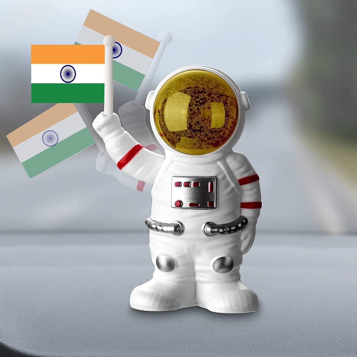 Solar Power Astronaut Ornament Moving Hand With Indian Flag (1 Pc) Wukusy