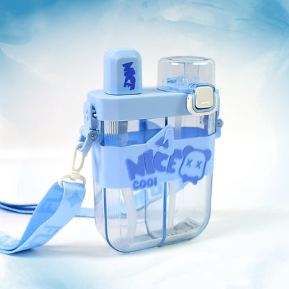 2in1 Dual Compartment Water Bottle With Straw And Adjustable Shoulder Straps (1 Pc  Multi Color) Wukusy