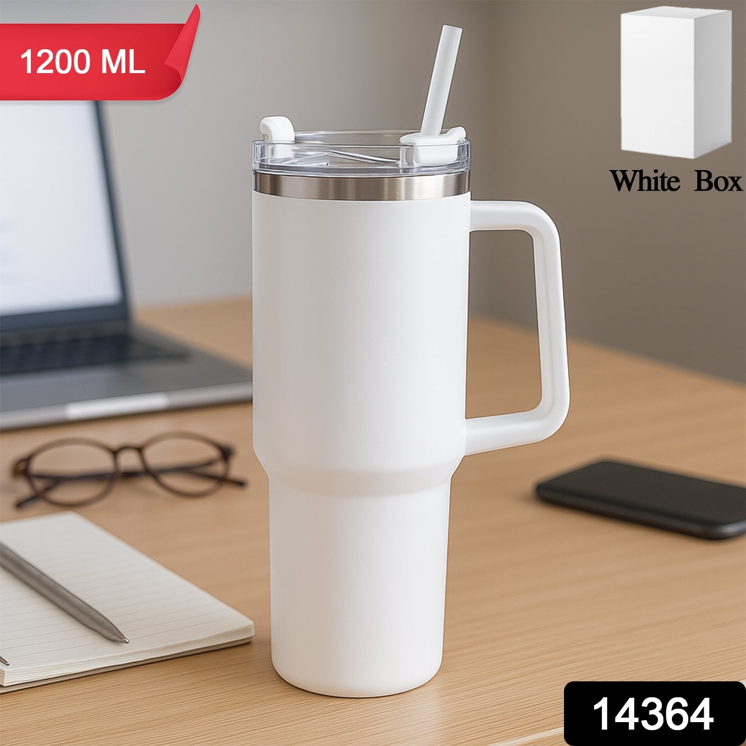 White Extra Large Insulated Travel Mug (1200ml - 1 Pc) Wukusy