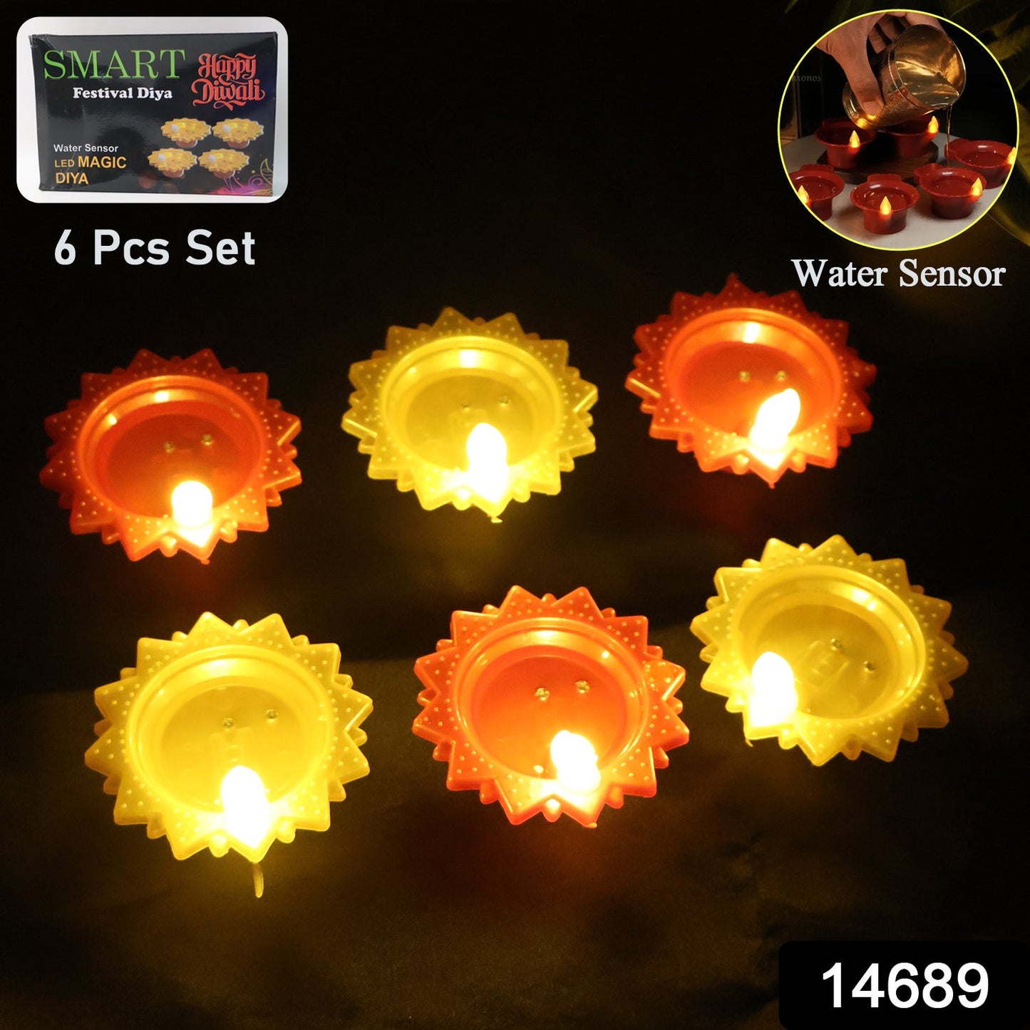 Water Sensor Led Diya Set (6 Pc) Wukusy