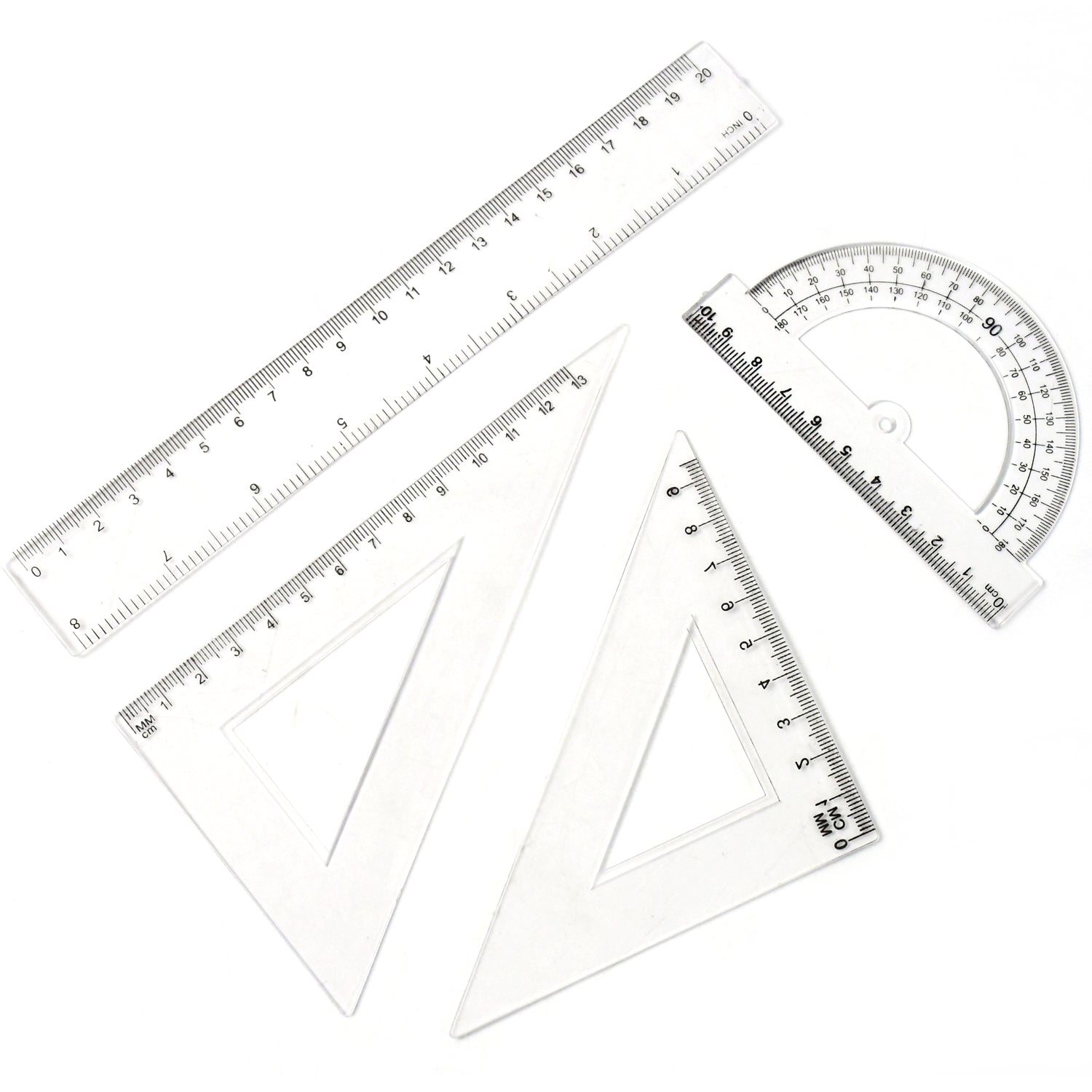 Plastic Geometry Set Triangle Ruler Protractor Straight Ruler (4 Pcs Set) Wukusy