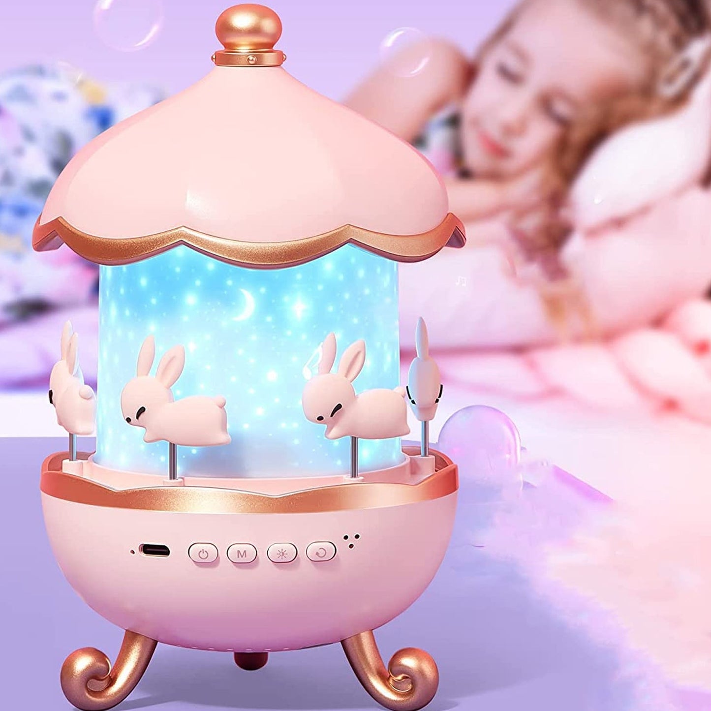 Bunnys Carousel Rotating Led Night Light Wukusy