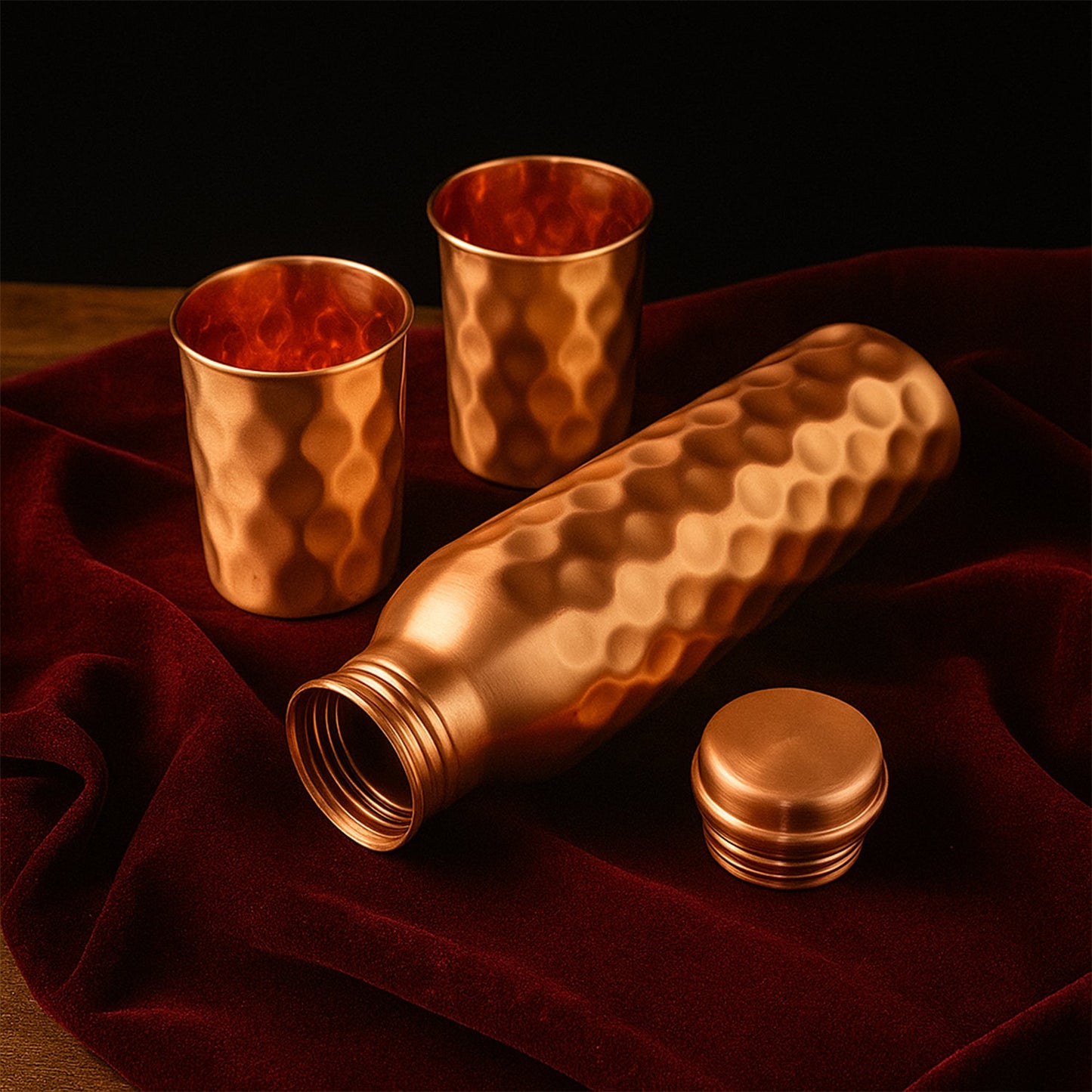 Copper Water Bottle 2 Glasses With Gift Box (3 Pcs Set) Wukusy